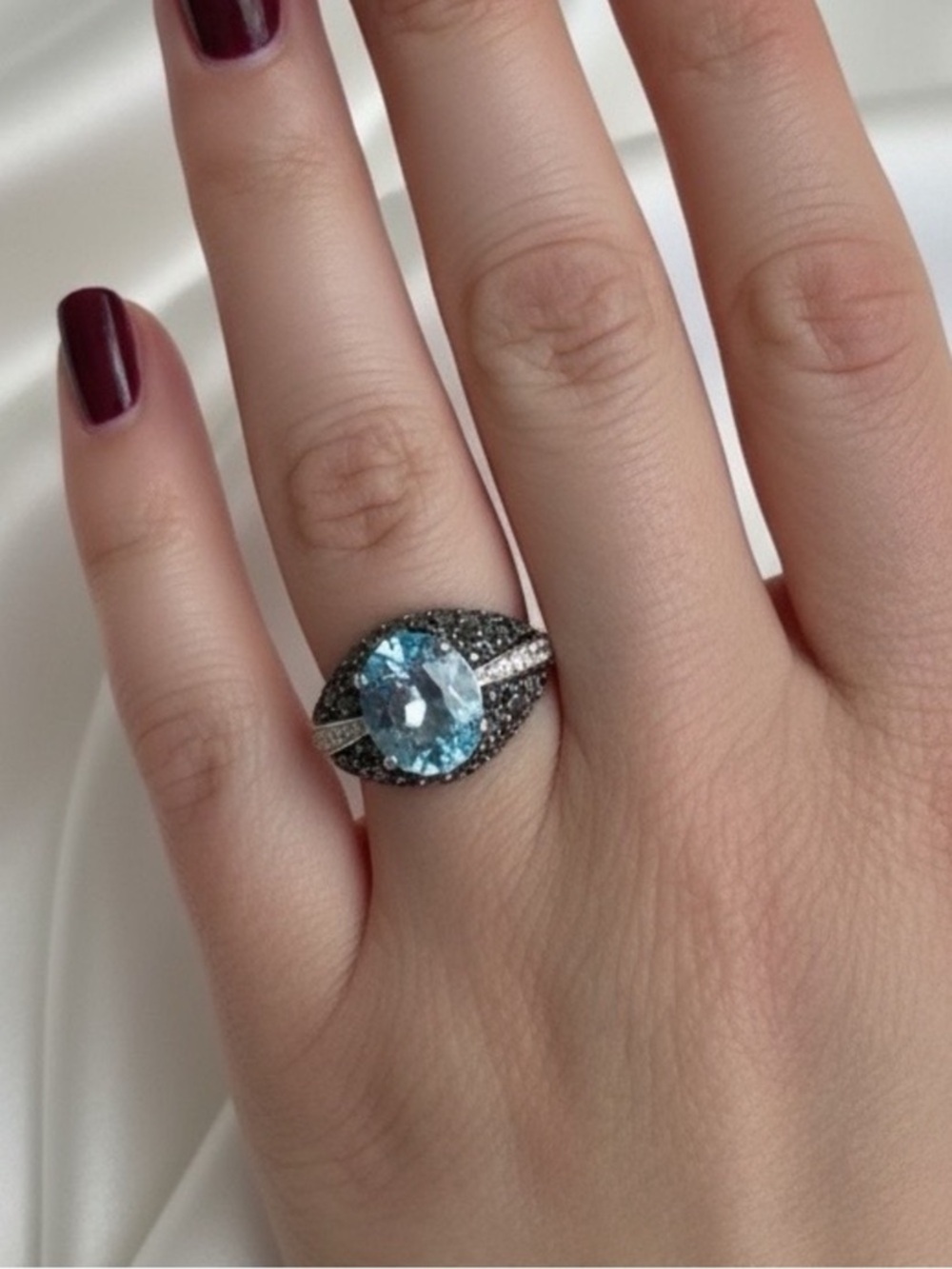 Sterling Silver Glacier Blue Topaz Halo Statement Ring